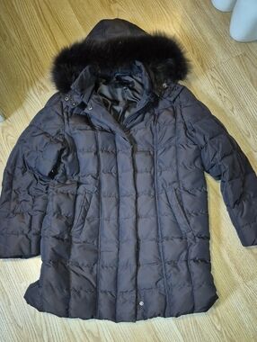 Women's vintage UTEX Dark Brown Hooded Puffer Coat with Faux? Fur Trim..SIZE XL